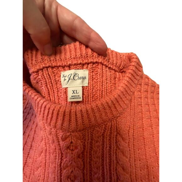 J Crew Cotton Cable Knit Crewneck Fisherman Sweater in Heather Pink Size XL - Picture 4 of 16